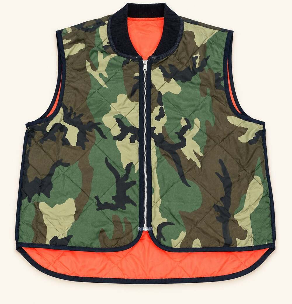 Vintage Reversible Camo Quilted Hunting Vest Orange Liner Utility Gorpcore